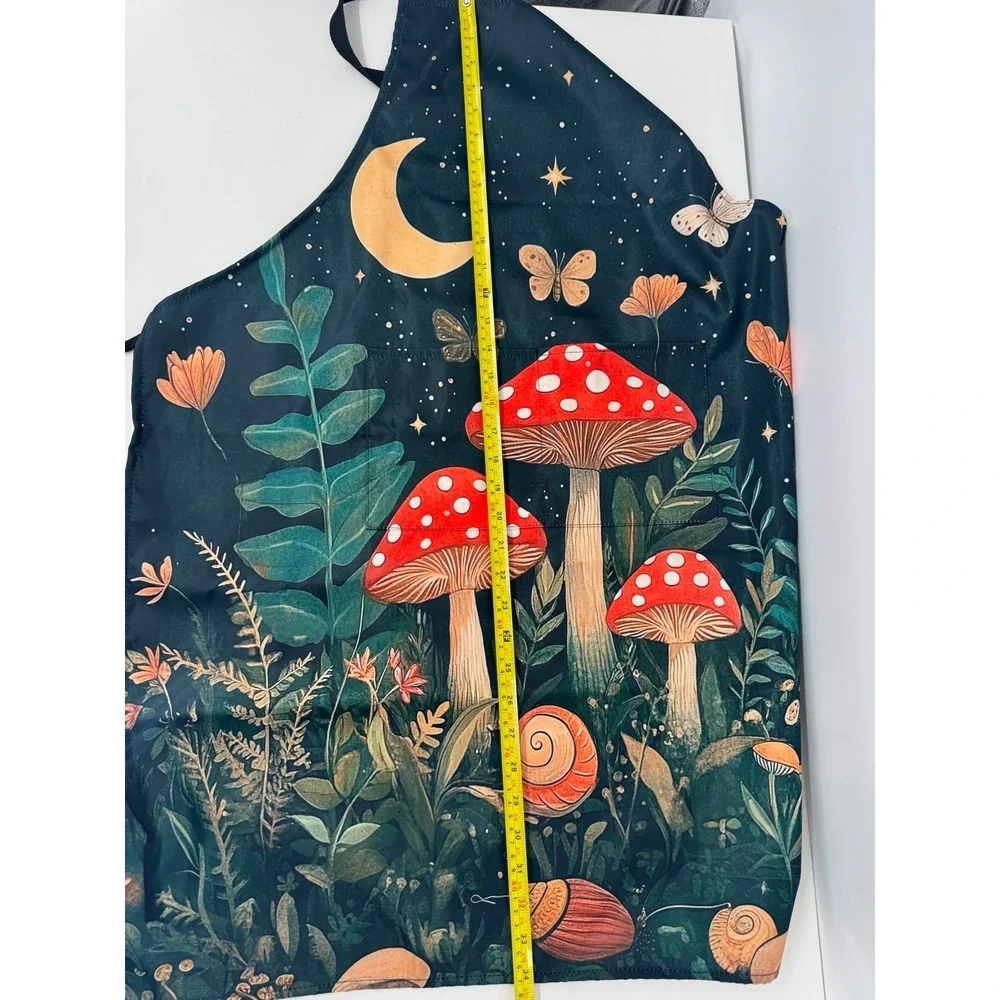 Mushroom Celestial Forest Apron Green Red Cottagecore Whimsical‎ Kitchen Bib